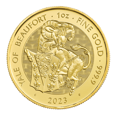 A picture of a 1 oz Tudor Beasts The Yale of Beaufort Gold Coin (2023)